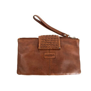 Vilenca Holland Crossbody Clutch Bag Wristlet Brown Leather Zip Pockets Compact
